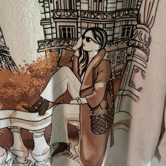 Love + Lace Cream Paris Graphic Cozy Sweater Top Size Small sequins soft cute - Picture 2 of 12